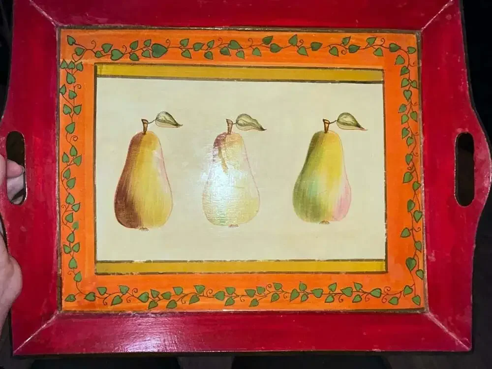 Foreside Hand Painted Pear Serving Tray